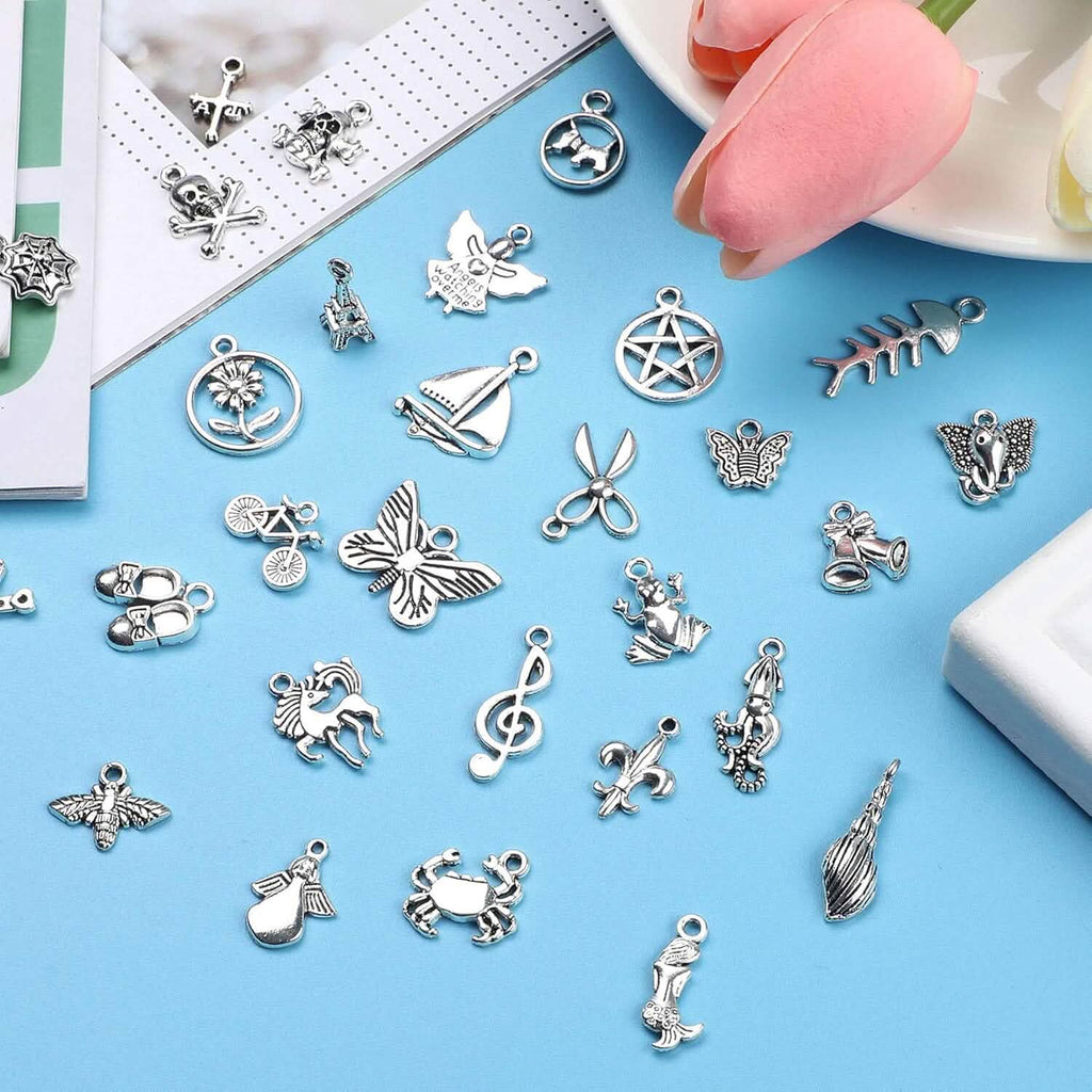 50 Pièces : Breloques Argentées pour la Fabrication de Bijoux, Vente en Gros, Pendentifs Breloques en Argent Tibétain pour Colliers, Bracelets, Boucles d'Oreilles et Fournitures d'Artisanat DIY