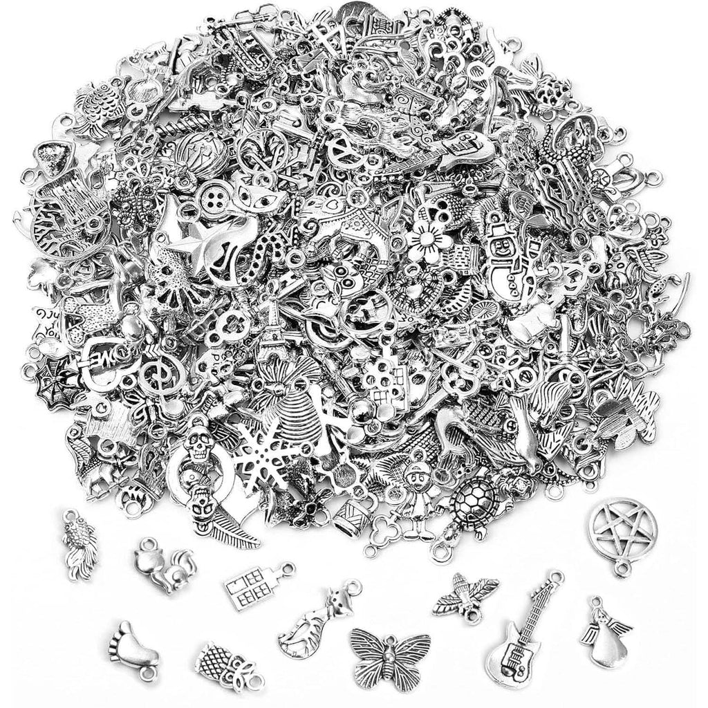 50 Pièces : Breloques Argentées pour la Fabrication de Bijoux, Vente en Gros, Pendentifs Breloques en Argent Tibétain pour Colliers, Bracelets, Boucles d'Oreilles et Fournitures d'Artisanat DIY