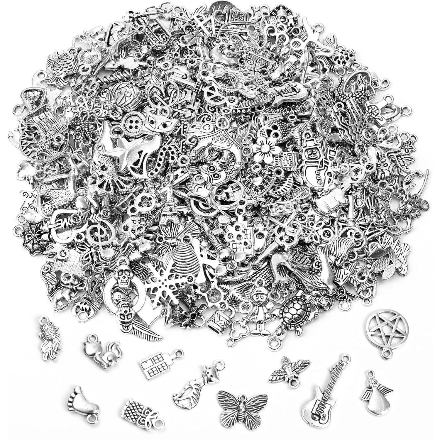 50 Pièces : Breloques Argentées pour la Fabrication de Bijoux, Vente en Gros, Pendentifs Breloques en Argent Tibétain pour Colliers, Bracelets, Boucles d'Oreilles et Fournitures d'Artisanat DIY