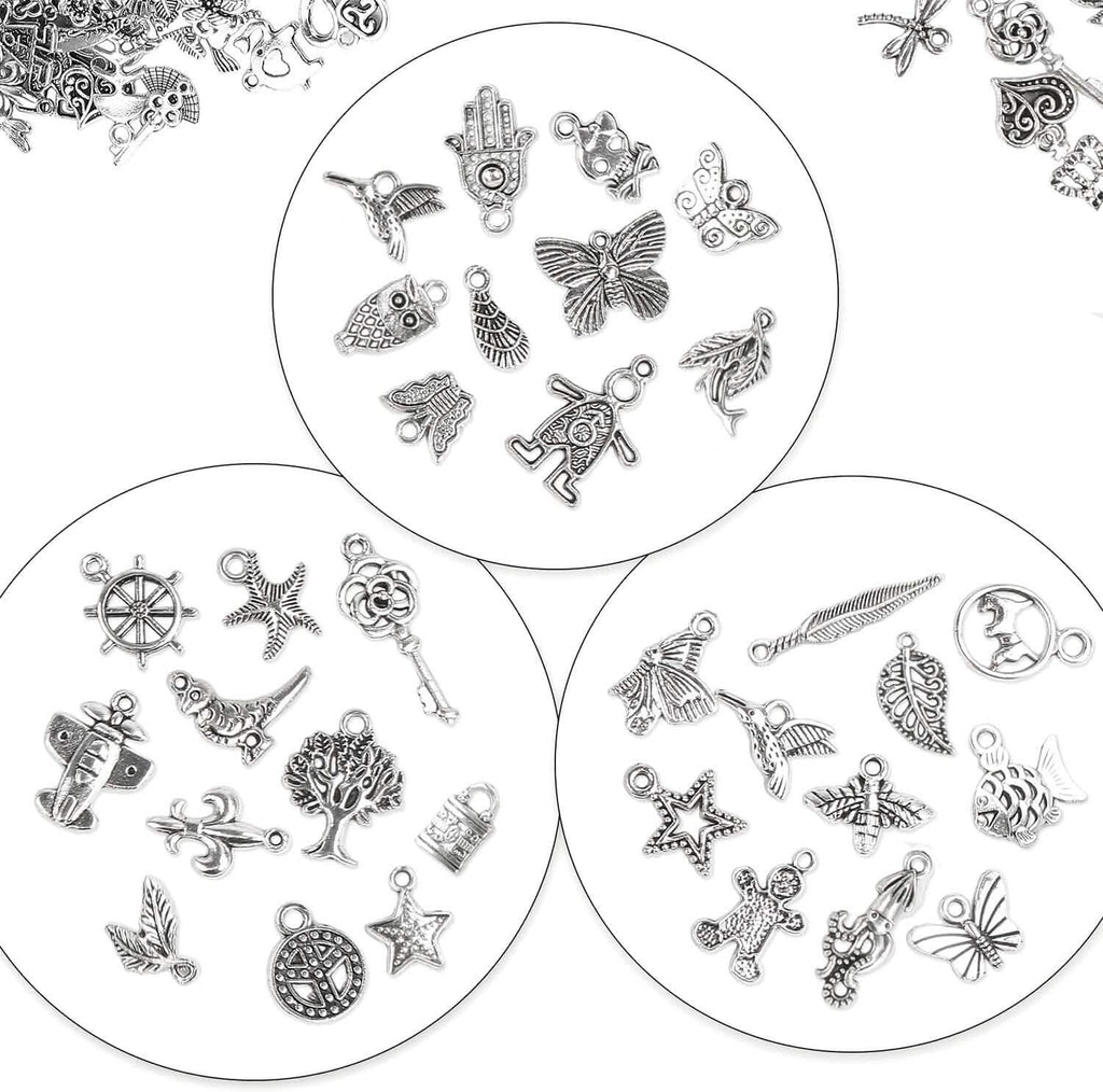 50 Pièces : Breloques Argentées pour la Fabrication de Bijoux, Vente en Gros, Pendentifs Breloques en Argent Tibétain pour Colliers, Bracelets, Boucles d'Oreilles et Fournitures d'Artisanat DIY