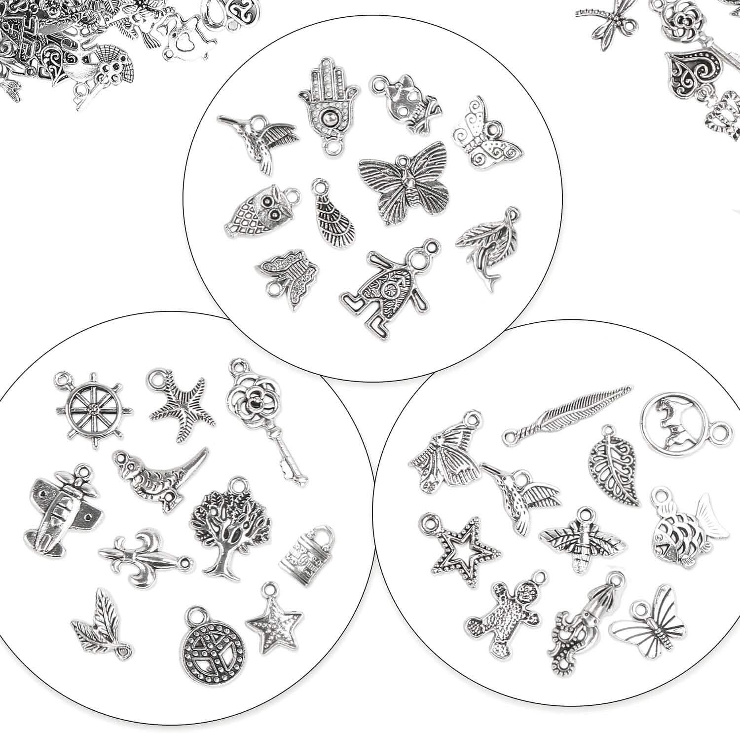 50 Pièces : Breloques Argentées pour la Fabrication de Bijoux, Vente en Gros, Pendentifs Breloques en Argent Tibétain pour Colliers, Bracelets, Boucles d'Oreilles et Fournitures d'Artisanat DIY