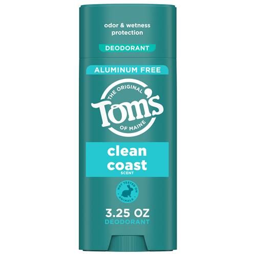 Tom’s Of Maine Clean Coast Déodorant Naturel sans Aluminium pour Femmes et Hommes | Application Transparente | Protection contre les Odeurs et l'Humidité | Ingrédients d'Origine Naturelle et Rétenteurs d'Hydratation | 92 g