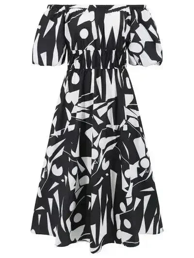 Robe imprimée à épaules dénudées et manches ballon