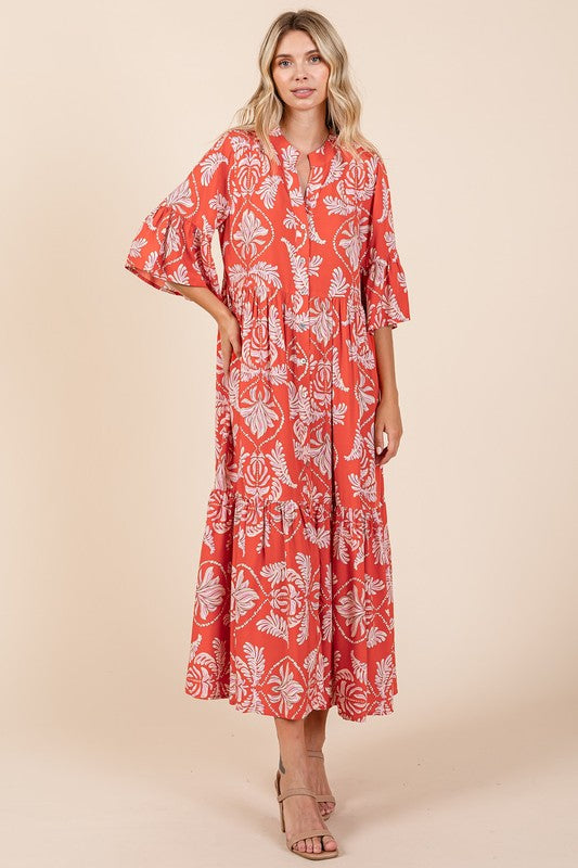 New Summer Abstract Leaf Print Tiered Ruffle Dress For Women – Playful and Artistic Dress with Eye-Catching Ruffle Details