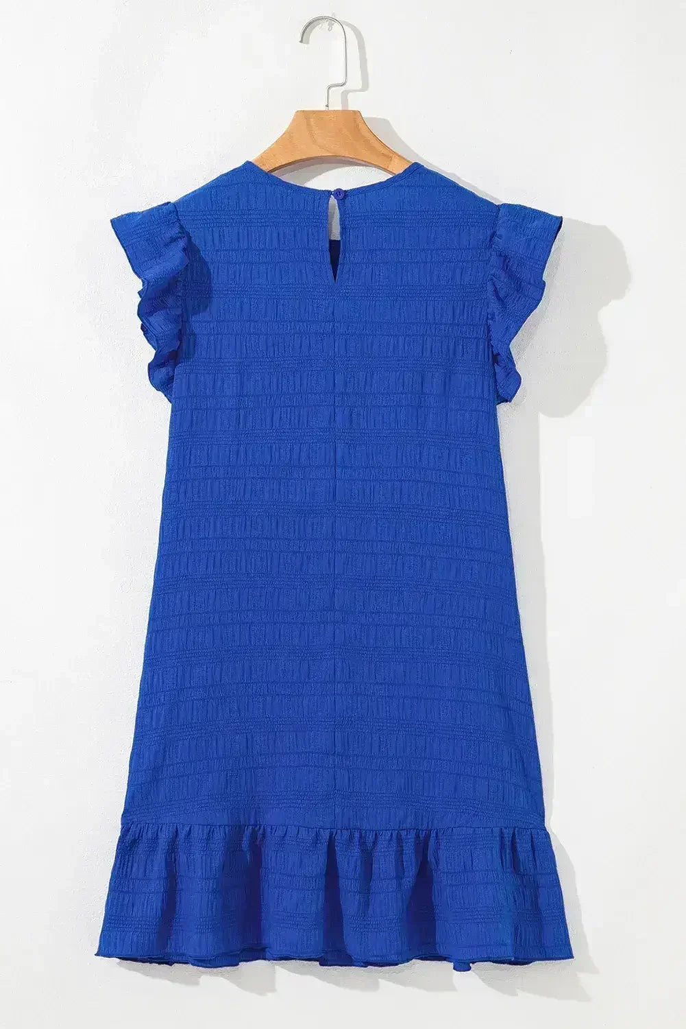 Robe courte volantée bleu foncé texturée à manches flottantes