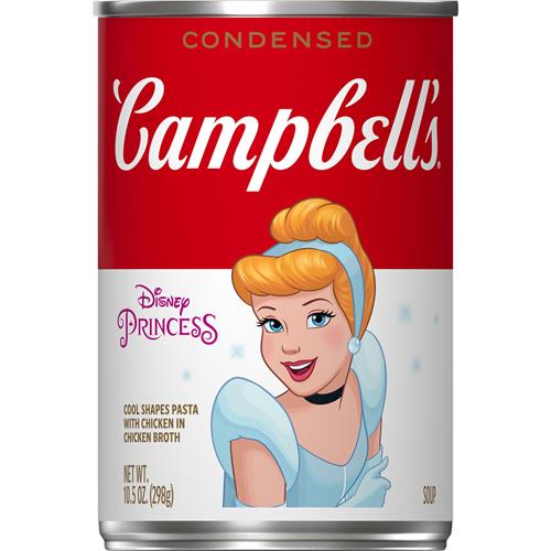 Soupe condensée pour enfants Campbell’s, pâtes en forme de personnages Disney la Reine des neiges avec poulet dans un bouillon de poulet, cannette de 298 g
