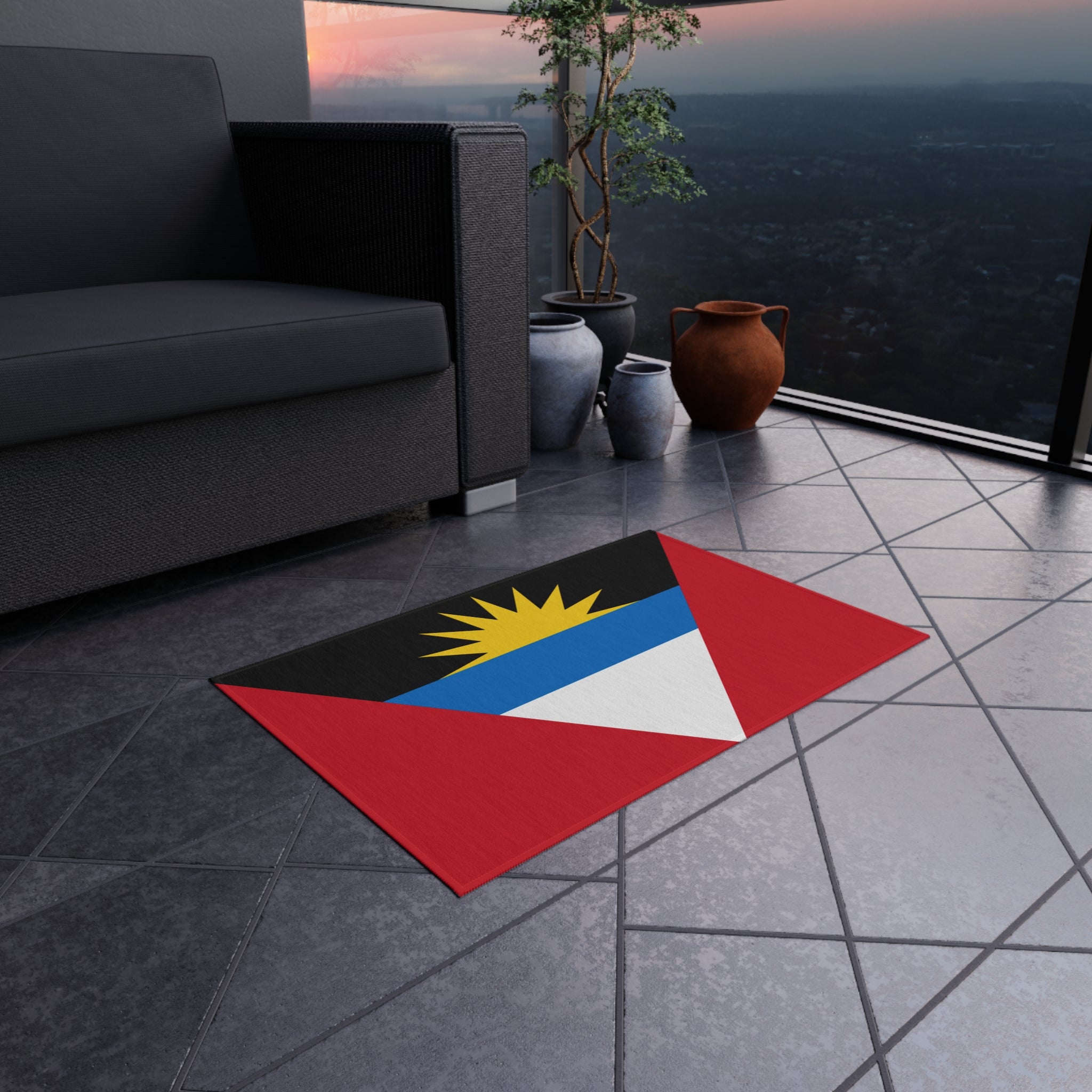 Paillasson antidérapant d'extérieur avec le drapeau d'Antigua-et-Barbuda | Saint John's | Antiguan Liberta | 24"x36"