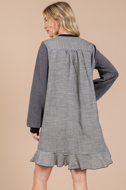 Robe Pull Éponge Femme Col Rond Rayée Patchwork – Décontractée, Tendance, Confortable, Ludique, Ambiance Relax pour Tous les Jours