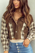 Veste courte à capuche en plaid à ourlet brut – Vêtement d'extérieur tendance boutonné avec ourlet brut décontracté