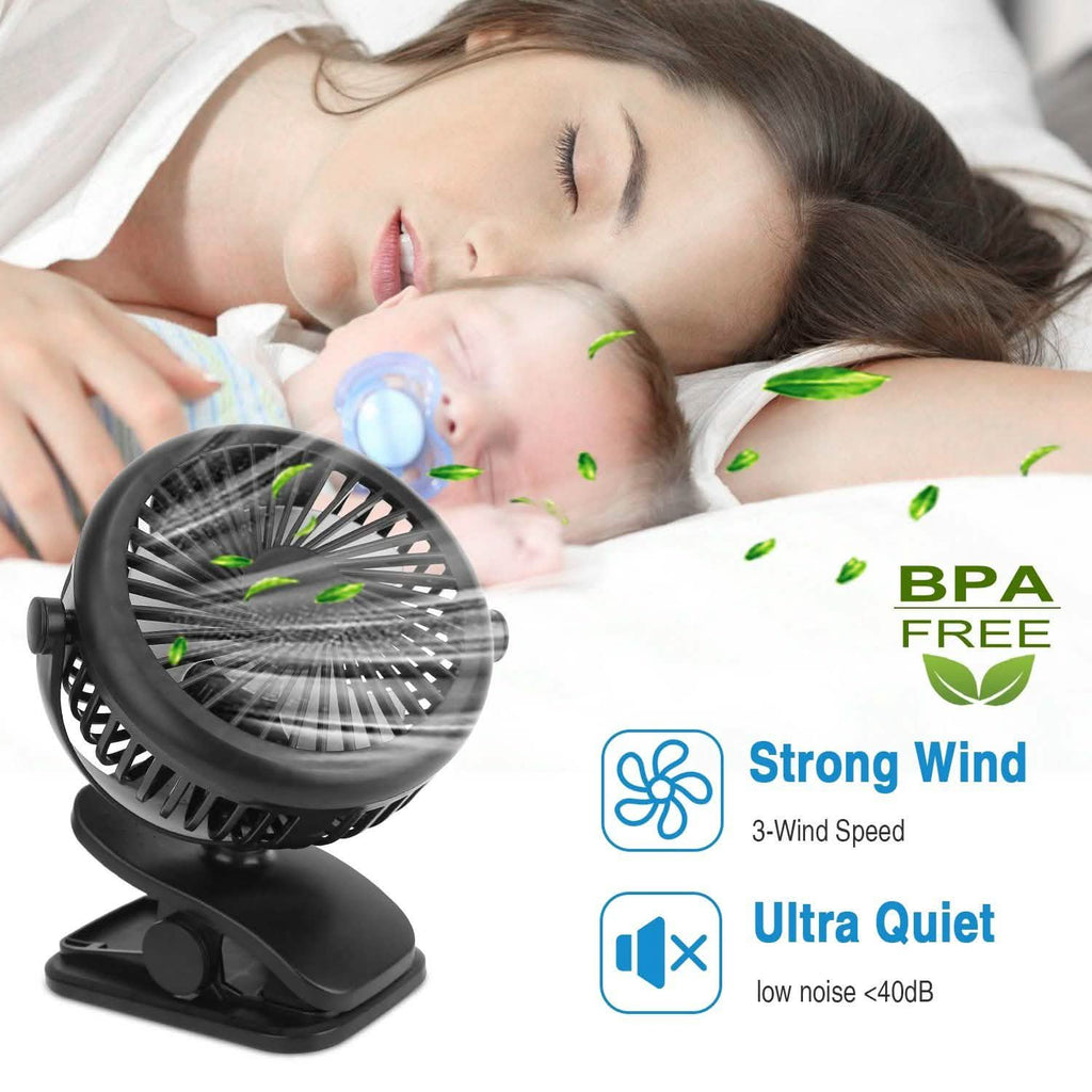Ventilateur portable à pince rotatif à 360° silencieux et rechargeable