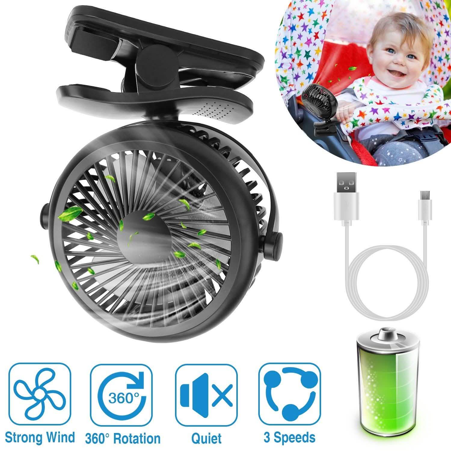 Ventilateur portable à pince rotatif à 360° silencieux et rechargeable