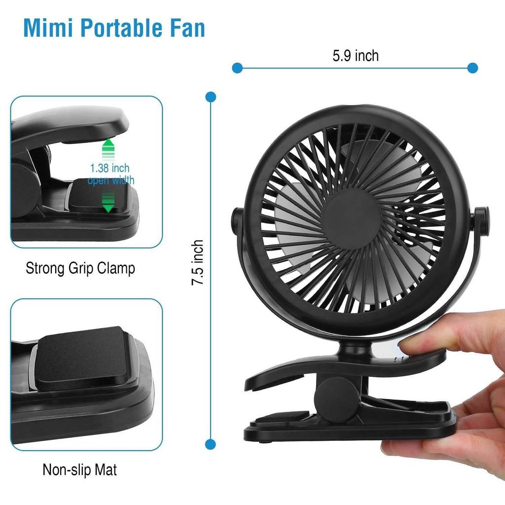 Ventilateur portable à pince rotatif à 360° silencieux et rechargeable
