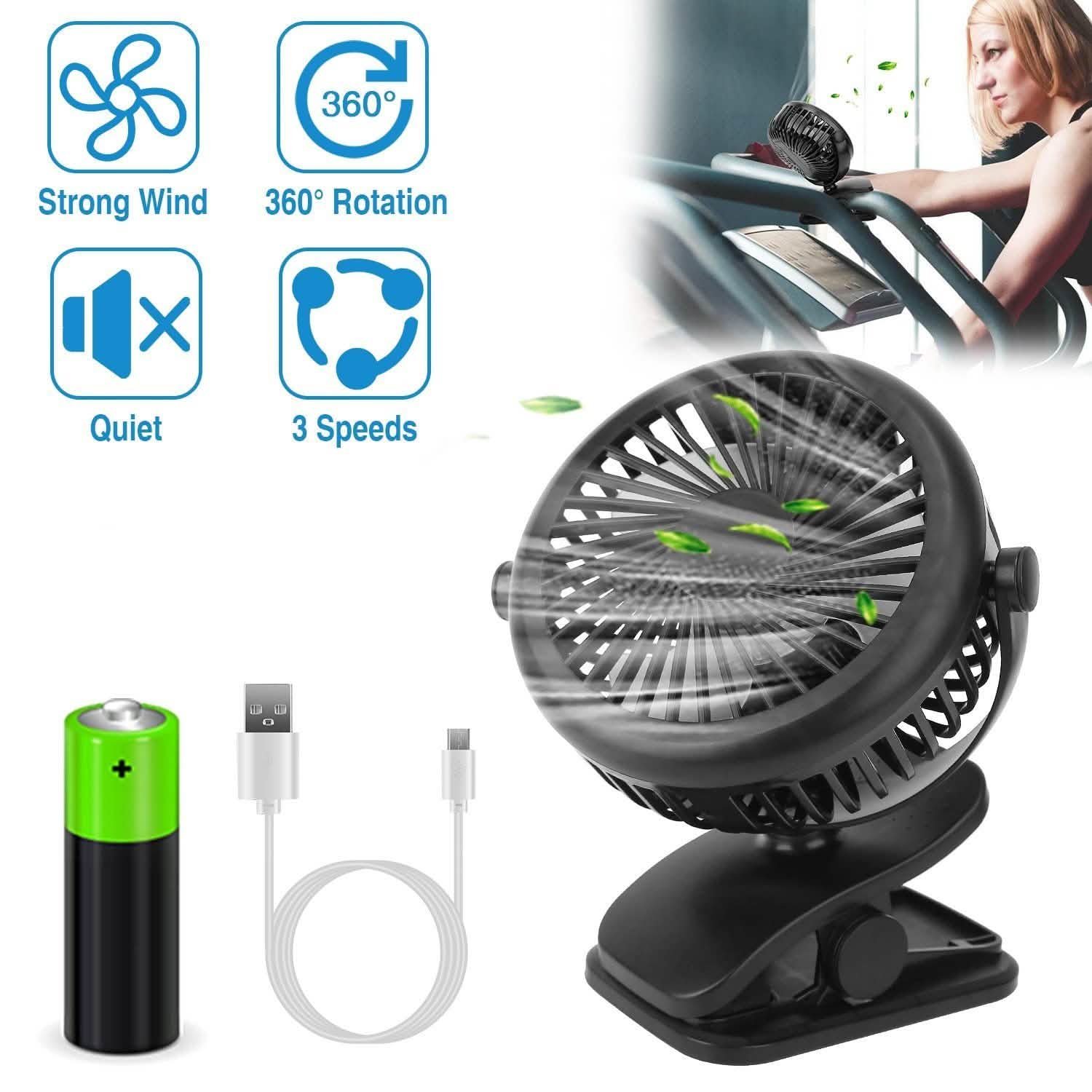Ventilateur portable à pince rotatif à 360° silencieux et rechargeable