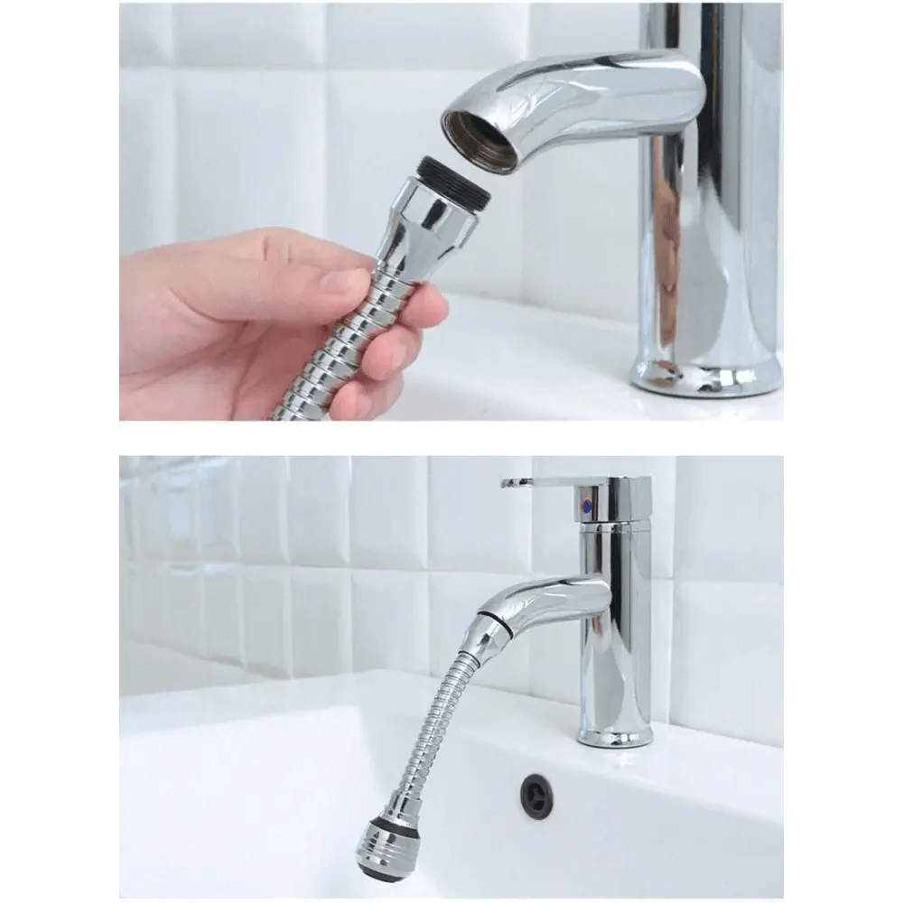 Rallonge de robinet d'évier de cuisine à 360 degrés, rallonge de robinet universelle en acier inoxydable avec tuyau aérateur de robinet pivotant flexible, 2 modes de sortie d'eau, économiseur d'eau pour accessoires de salle de bain et de cuisine