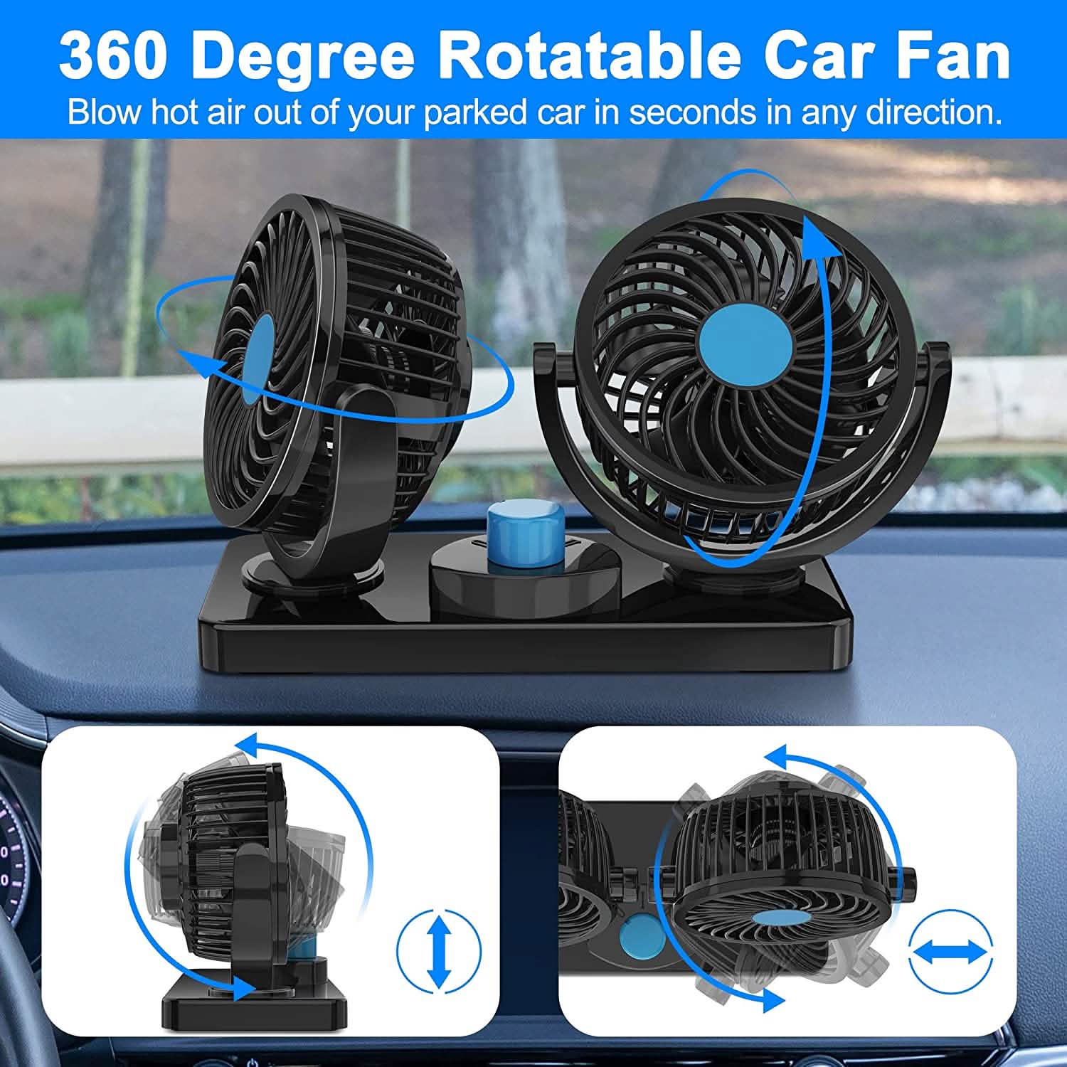 Ventilateur de voiture rotatif à 360 degrés