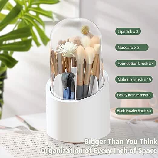 Organisateur de pinceaux de maquillage rotatif à 360 degrés anti-poussière