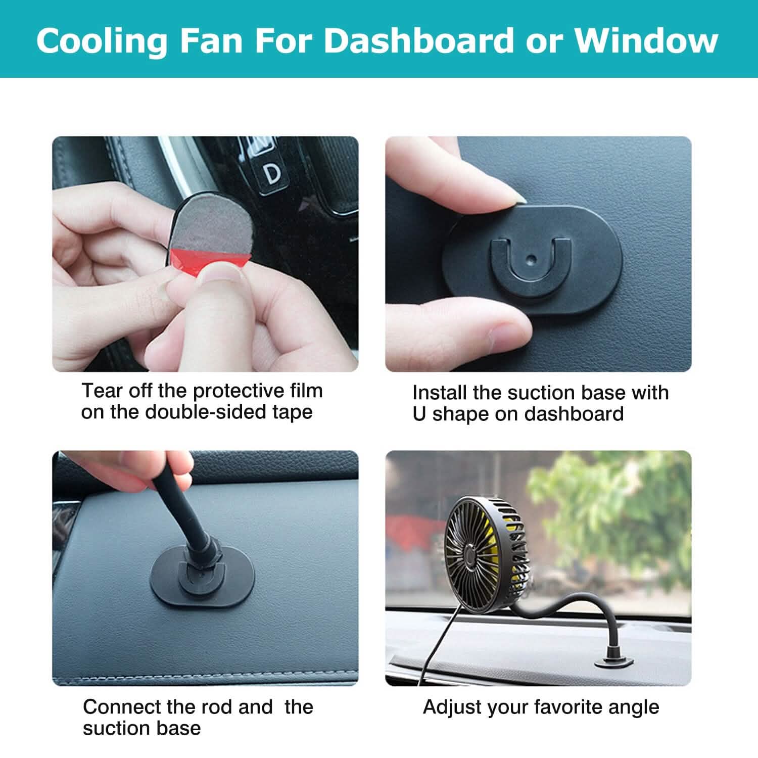 Ventilateur de refroidissement de voiture rotatif à 360° avec 3 vitesses