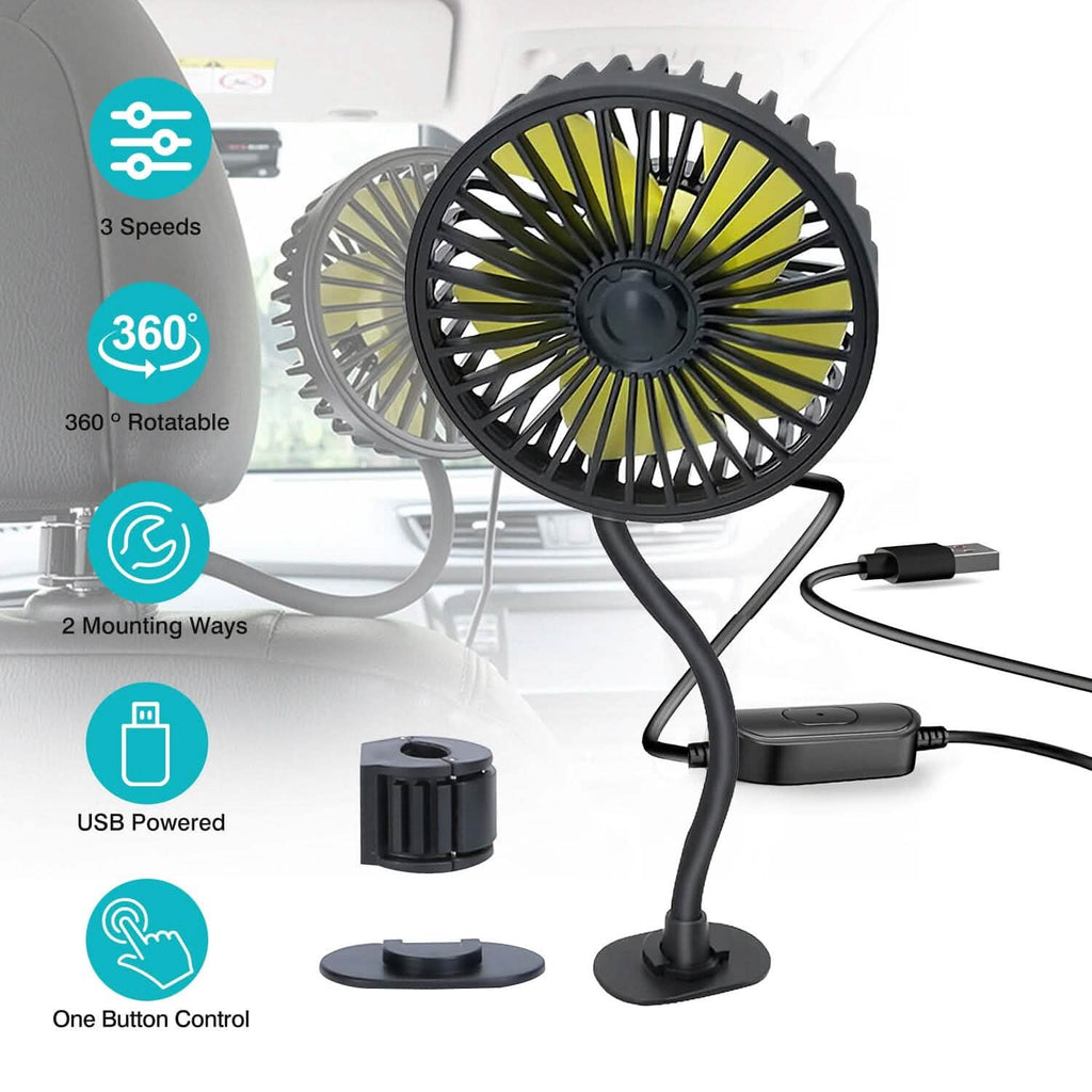 Ventilateur de refroidissement de voiture rotatif à 360° avec 3 vitesses