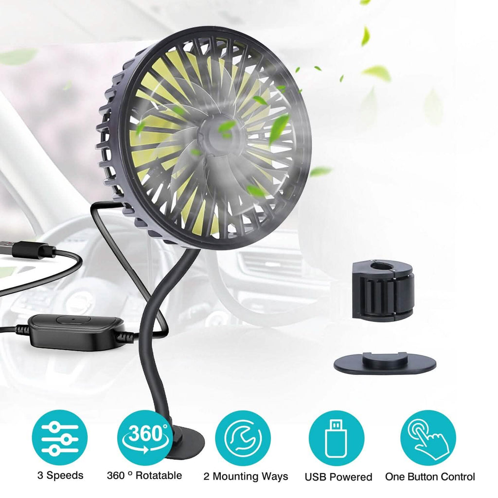 Ventilateur de refroidissement de voiture rotatif à 360° avec 3 vitesses