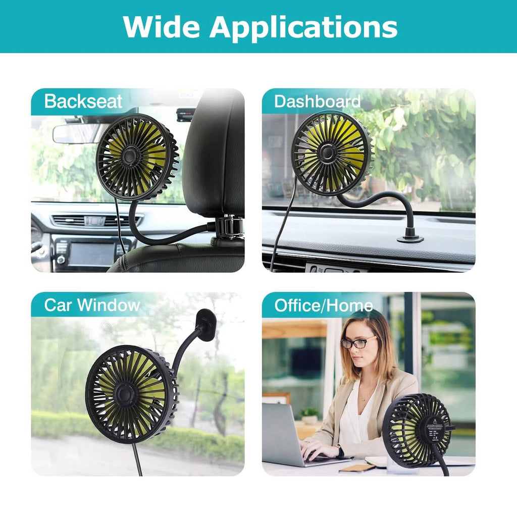 Ventilateur de refroidissement de voiture rotatif à 360° avec 3 vitesses