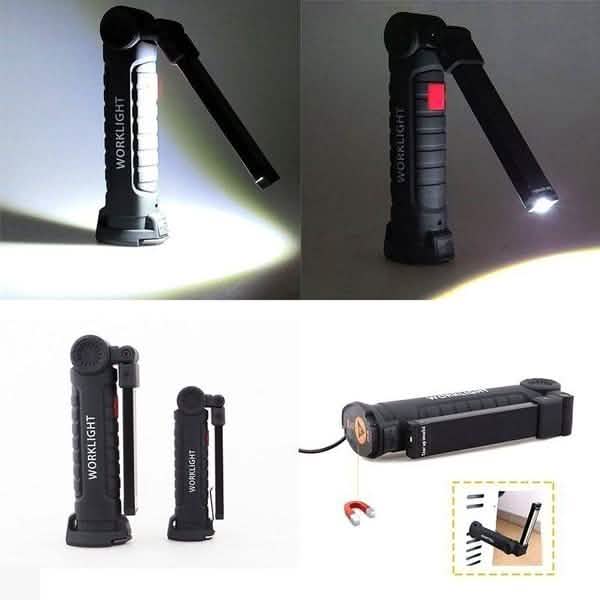 Lampe d'inspection à rotation à 360° LED + COB, baladeuse rechargeable et flexible sans fil