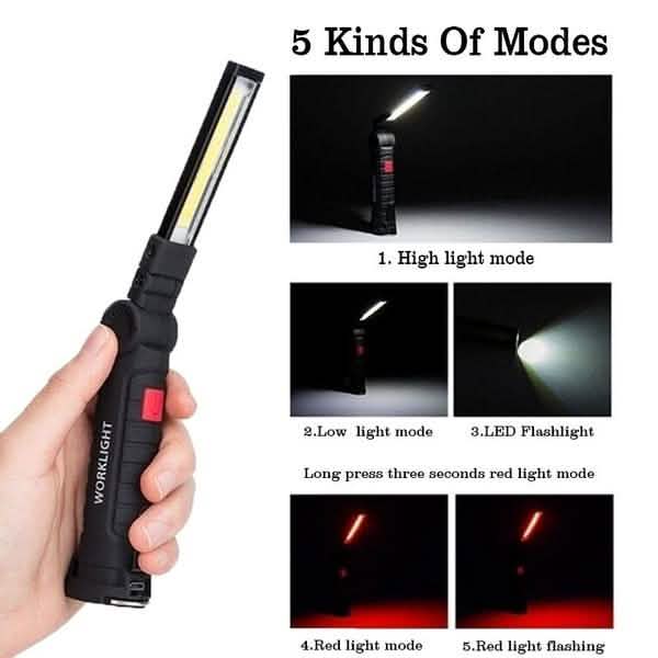 Lampe d'inspection à rotation à 360° LED + COB, baladeuse rechargeable et flexible sans fil