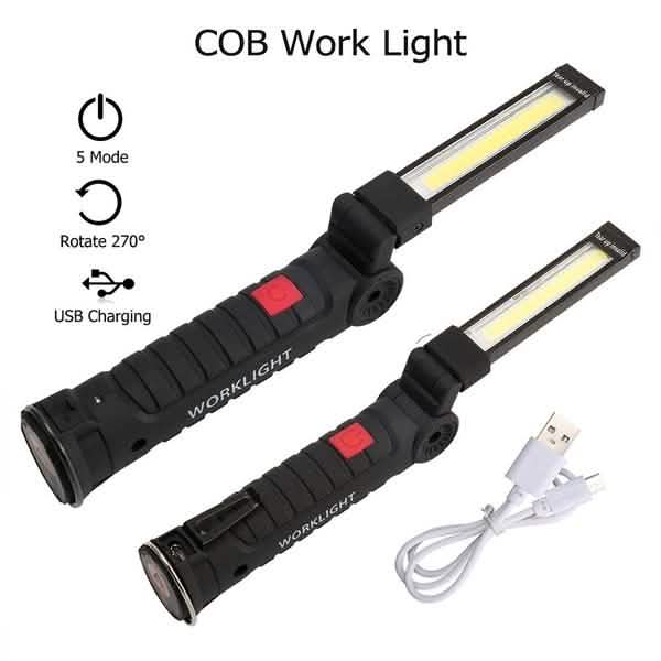 Lampe d'inspection à rotation à 360° LED + COB, baladeuse rechargeable et flexible sans fil