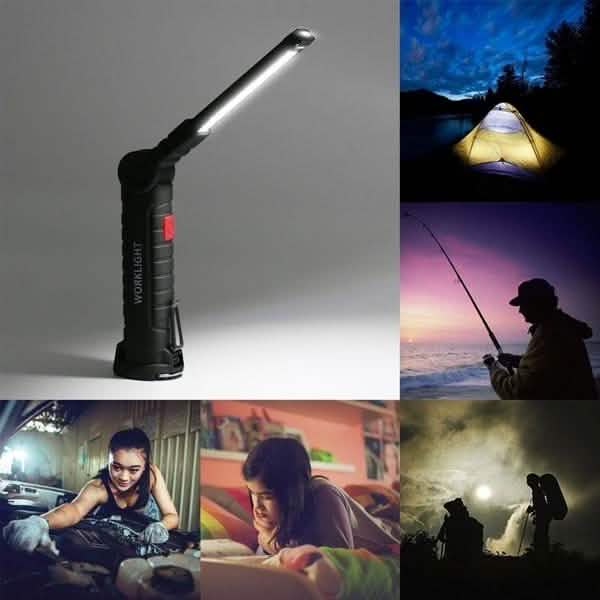 Lampe d'inspection à rotation à 360° LED + COB, baladeuse rechargeable et flexible sans fil