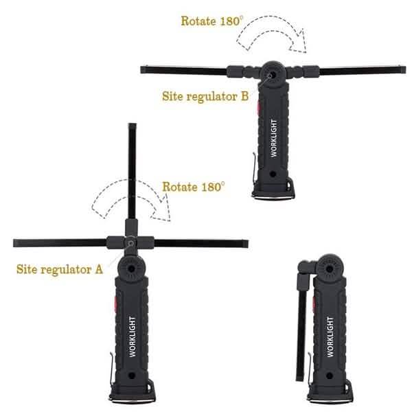 Lampe d'inspection à rotation à 360° LED + COB, baladeuse rechargeable et flexible sans fil