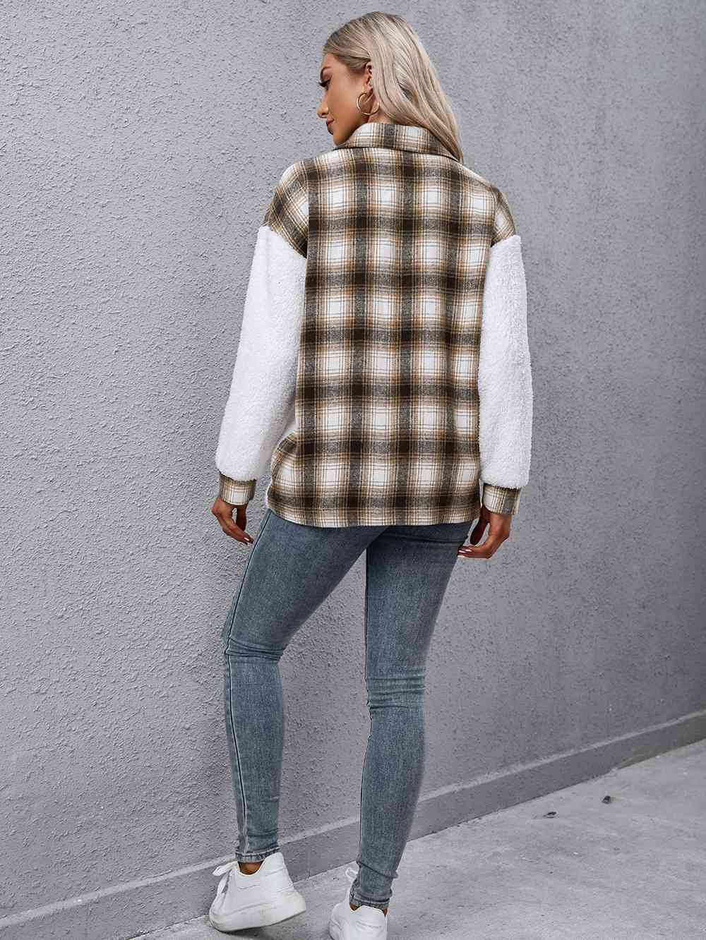 Veste boutonnée à col et carreaux, moderne et intemporelle, veste décontractée simple pour femme, veste classique