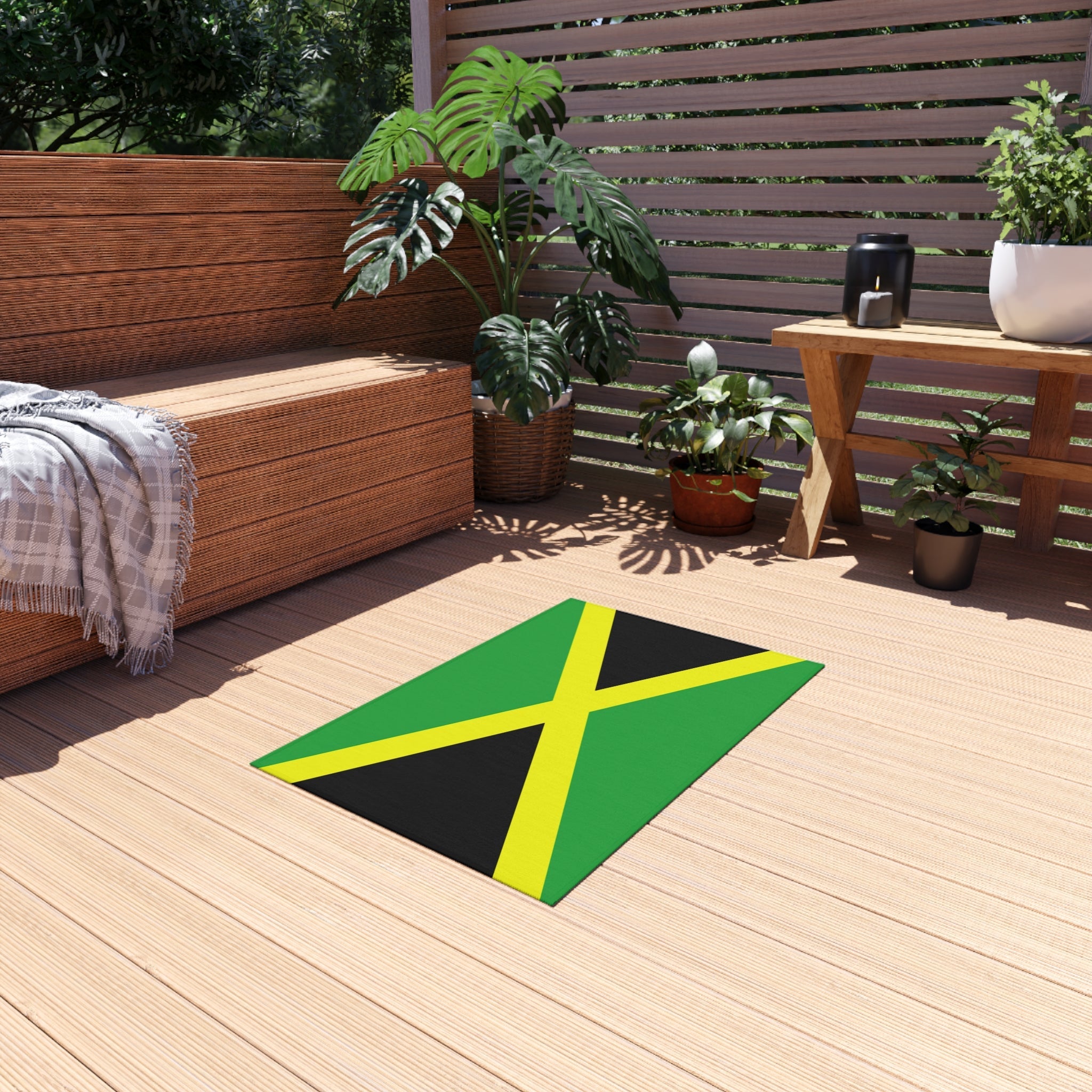 Paillasson antidérapant d'extérieur avec le drapeau de la Jamaïque | Kingston | Montego Bay | Portmore | 24"x36"
