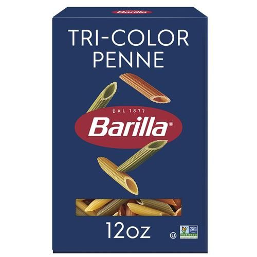 Pâtes Penne Tricolores Barilla, boîte de 340 g – Pâtes sans OGM fabriquées avec de la semoule de blé dur – Pâtes certifiées casher