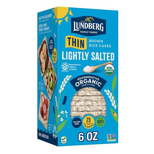 Lundberg Galettes de riz minces biologiques, Riz brun, Légèrement salé, Galettes de riz minces, Sans gluten, Végétalien, Snacks sains, 170 g