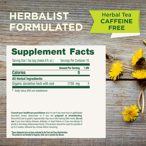 Tisane Traditional Medicinals, Pissenlit Bio (Feuilles et Racine), Soutient la Fonction Rénale et une Digestion Saine, 16 Sachets de Thé