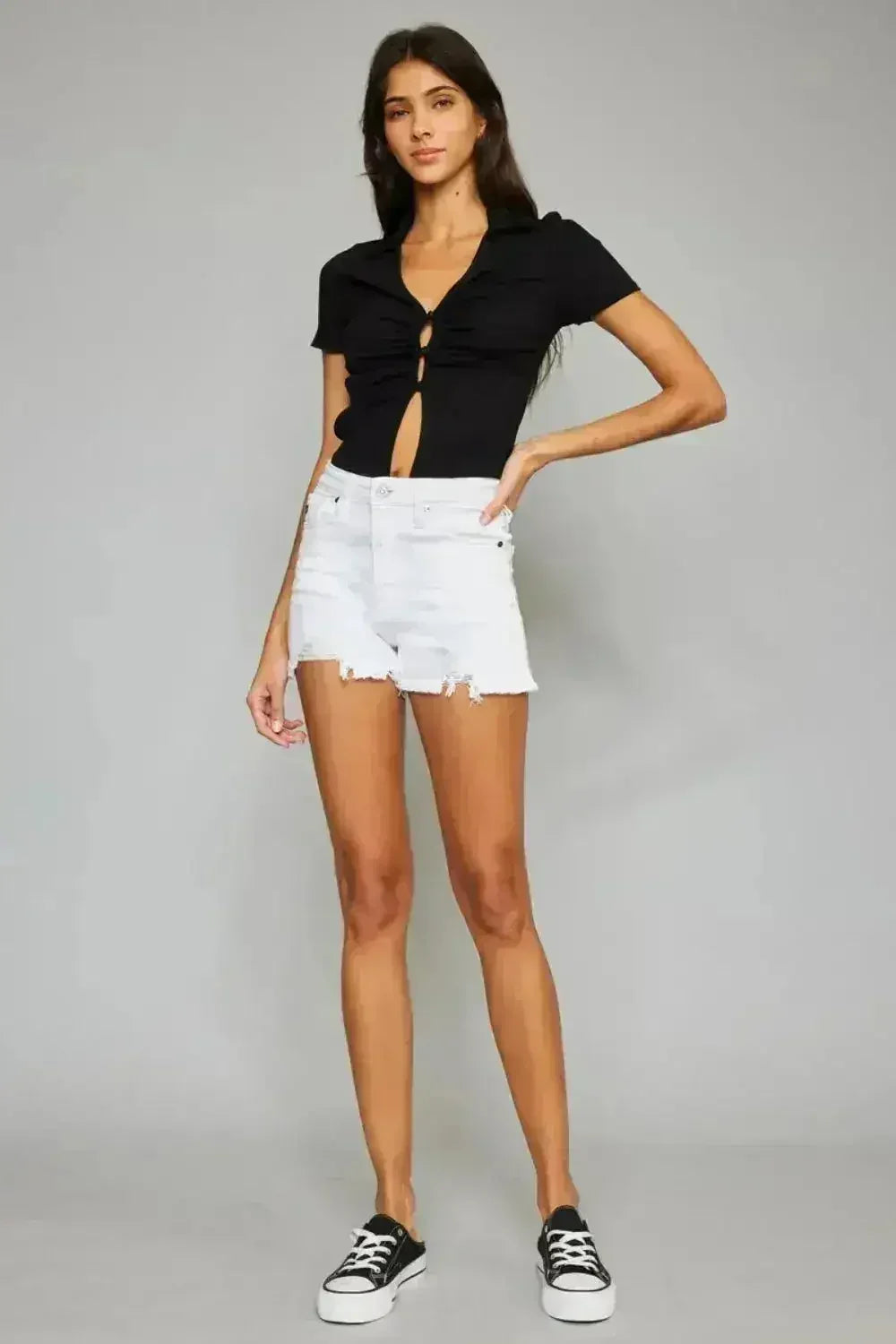 Shorts en jean Kancan taille haute effiloché