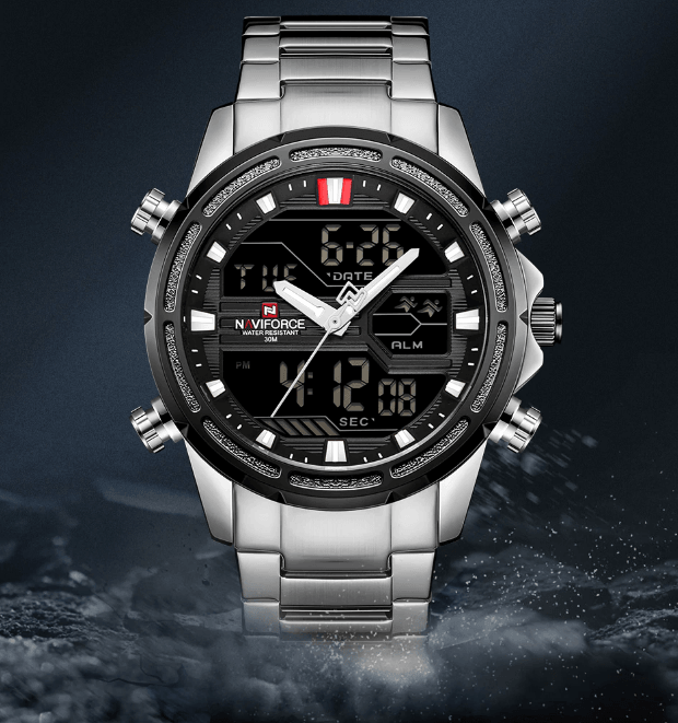Montre-bracelet homme, Montres analogiques et numériques étanches multifonctions en acier inoxydable pour homme, Cadeau parfait