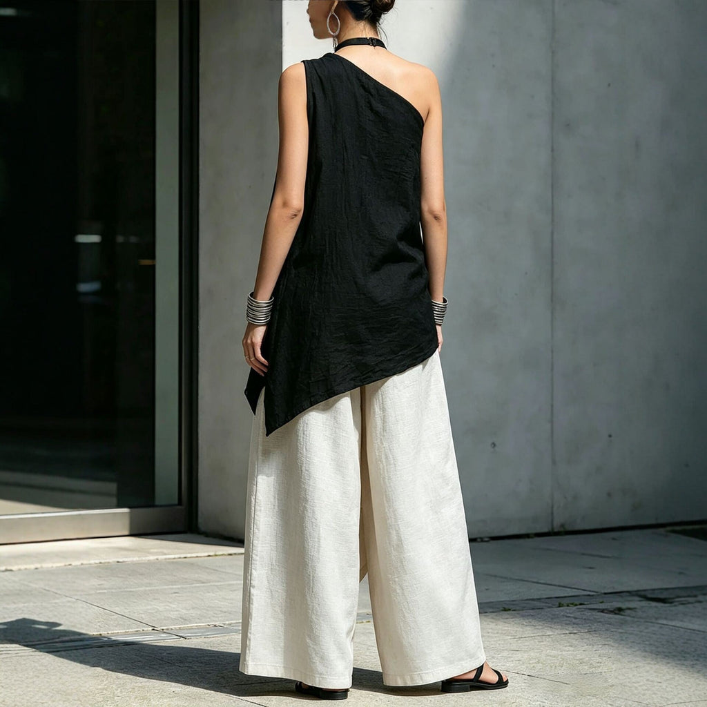 Haut asymétrique sans manches à une épaule pour femme