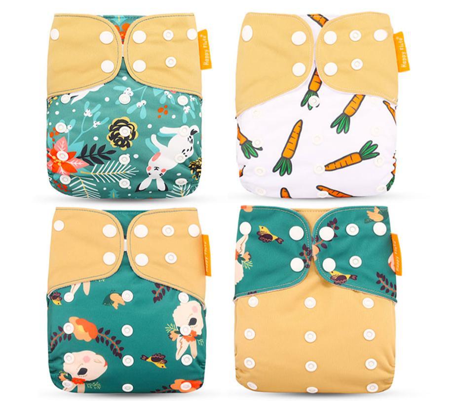 Lot de 4 couvre-couches lavables écologiques, couches en tissu réglables pour bébés garçons et filles