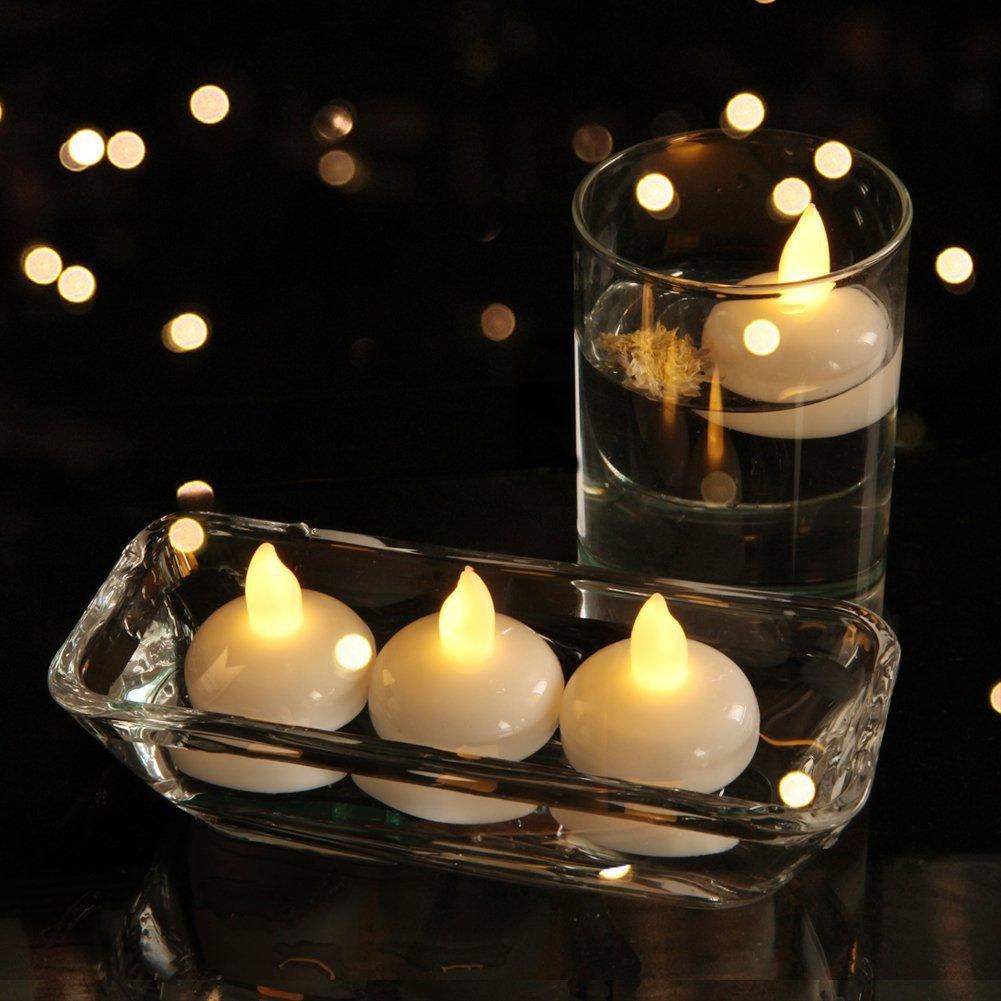 3/6 Bougies LED sans Flamme Étanche Scintillantes Sans Flamme à Piles Flottantes pour Centre de Table de Mariage Piscine et SPA Lumière Chaude Scintillante Alimentée par Piles pour Mariage Maison Anniversaire Décoration de Fête