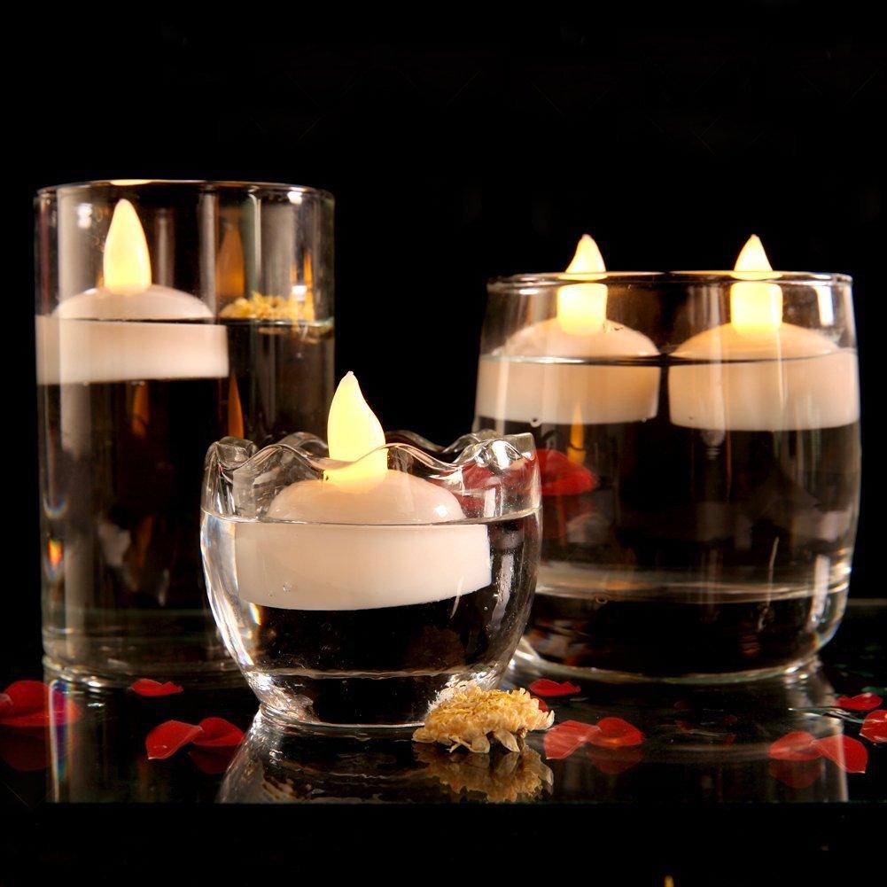 3/6 Bougies LED sans Flamme Étanche Scintillantes Sans Flamme à Piles Flottantes pour Centre de Table de Mariage Piscine et SPA Lumière Chaude Scintillante Alimentée par Piles pour Mariage Maison Anniversaire Décoration de Fête