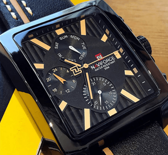 Montre homme étanche avec bracelet en cuir et chronomètres Style rétro Forme unique Excellent cadeau