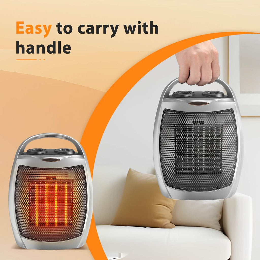 Chauffage d'appoint en céramique portable 1500W avec thermostat, protection de sécurité et poignée de transport