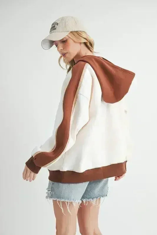 Sweat à capuche color block - Sweat-shirt à poche kangourou | Femstylo