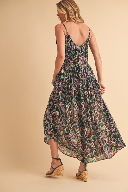 Robe Confortable À Bretelles Imprimée À Volants En V Pour Femme – Ludique, Féminine et Amusante pour les Journées d'Été