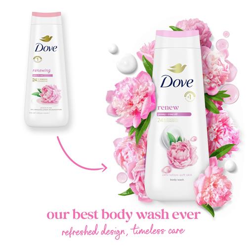 Dove Gel Douche Soin Douceur Pivoine & Huile de Rose Pour une Peau Douce Comme une Lotion Pendant 24h Nettoyant Hydratant Sans Sulfates Sans Parabènes 591 ml