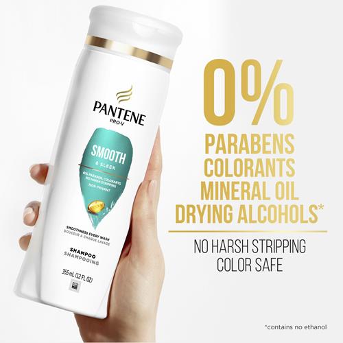 Shampooing Pantene Contrôle des frisottis, Lisse et soyeux, Sûr pour les cheveux colorés, 355 ml