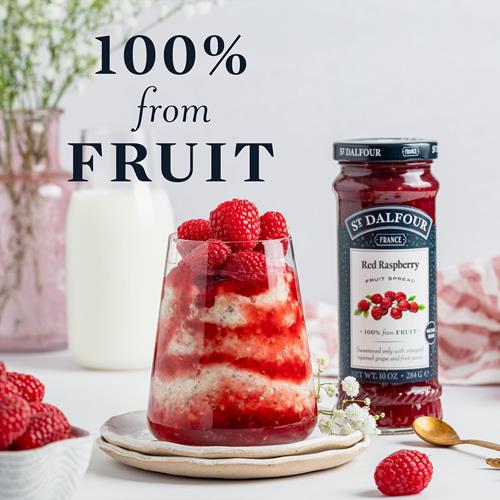 Confiture de framboises St. Dalfour - 283 g - 100% fruits, sans ingrédients artificiels, sans OGM, sans sucre de canne, entièrement naturelle, fabriquée en France