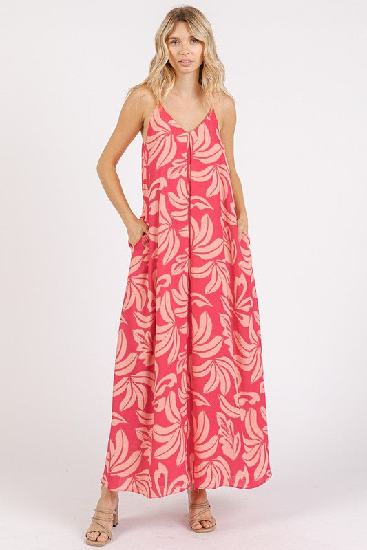 Nouvelle Robe Longue Camisole Imprimée Col V d'été avec Poches – Robe Élégante et Fonctionnelle Flatteuse avec Détails Froncés
