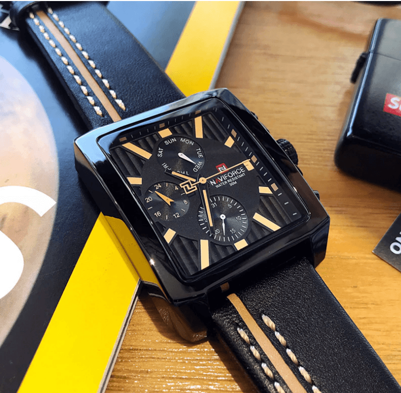 Montre homme étanche avec bracelet en cuir et chronomètres Style rétro Forme unique Excellent cadeau