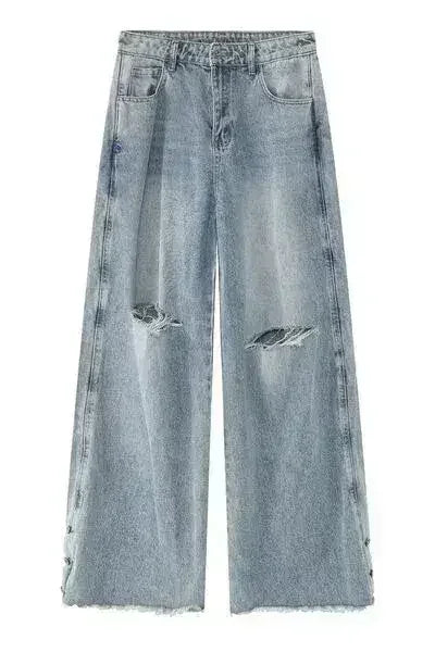 Jean ample homme avec ourlet brut déchiré